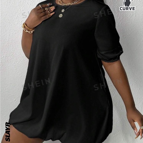 Women’s Round Neck Casual Puff Sleeve Loose Dress Plus SZ 20 - Picture 6 of 7